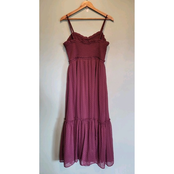 Patrons Of Peace Plum Purple Coquette Milkmaid Sleeveless Chiffon Maxi Dress L - Picture 4 of 8